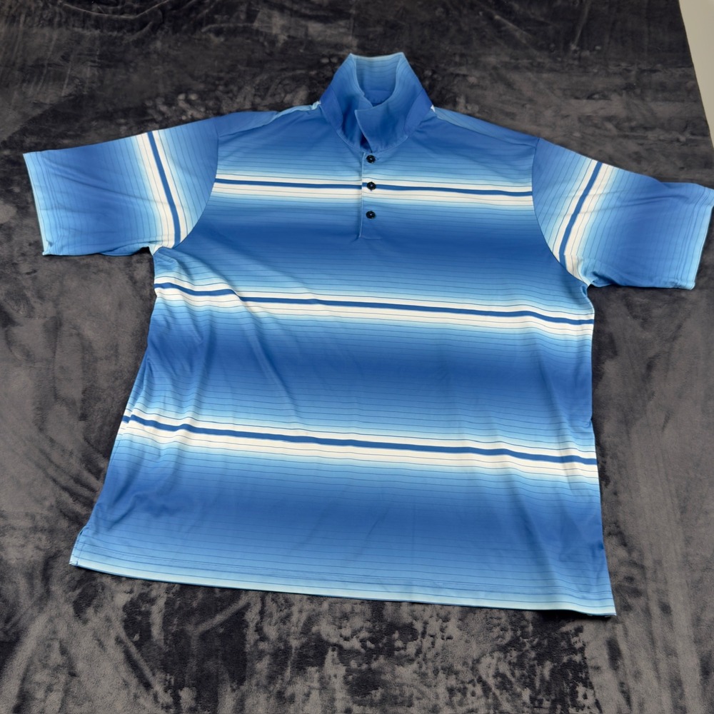 Adidas Polo Shirt Mens XL Blue‎ Ombre Striped Short Sleeve Golf Athletic Top